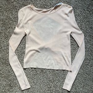 Zara Viscose/Nylon Sheer Twist Open Back Long Sleeve Top